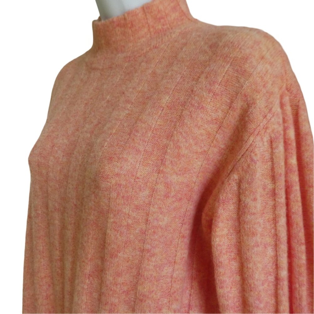 Elie Tahari Mock Neck Pullover Sweater Knit Heather Salmon Long Sleeves Ribbed S
